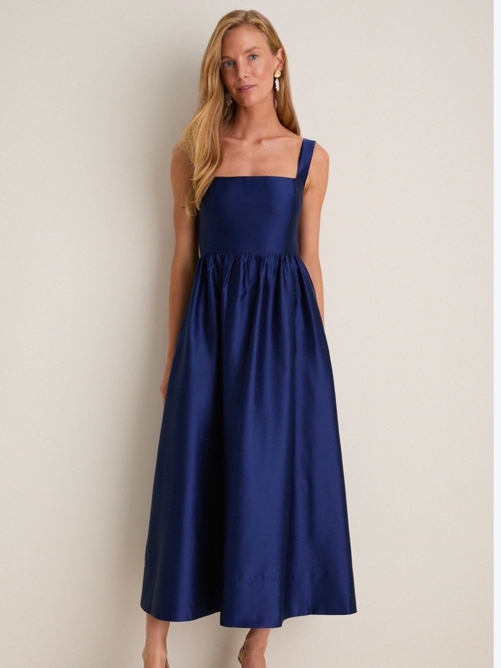 New Tuckernuck Navy Dupioni Esme Midi Dress Large Formal Wedding Guest Elegance